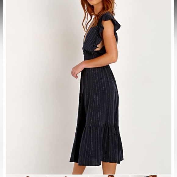 NWT Stillwater Jessie Midi Dress Navy Metallic Stripe - Picture 3 of 10